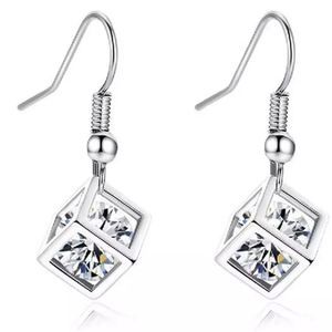 Women's 1 CT Square Cubic Zirconia Diamond Drop Pierced Earrings